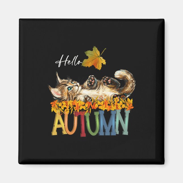 Funny Cat Leaf Fall Hallo Herbst Niedlich Kitten C Magnet (Vorne)