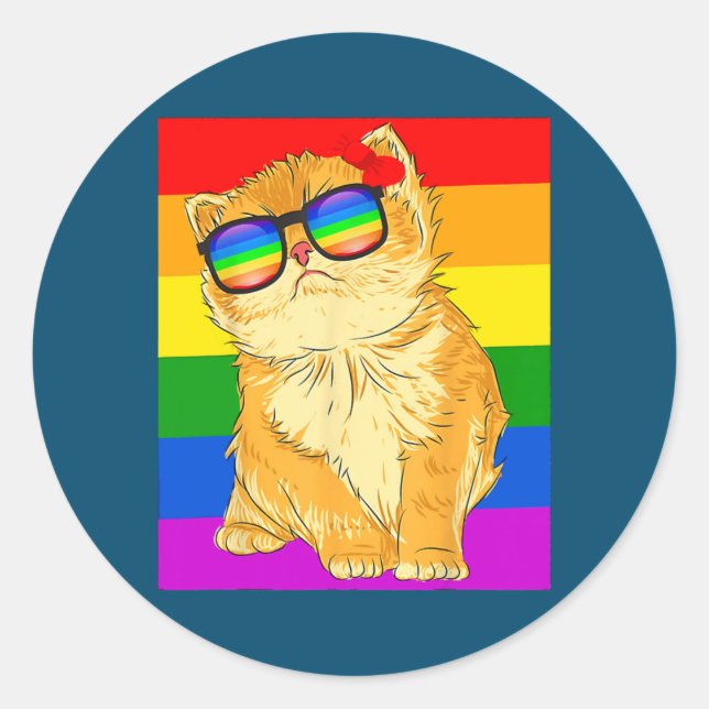 Funny Cat LGBT Gay Rainbow Prilag Flag Runder Aufkleber (Vorderseite)