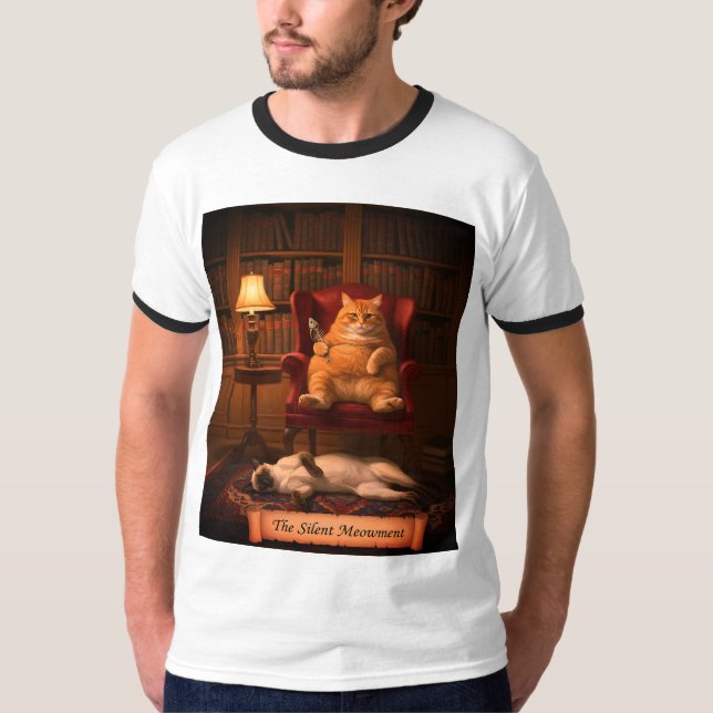 Funny Cat Library Silent Meowment Book T-Shirt (Devant)