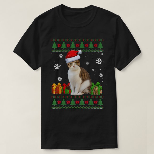 Funny Cat Liebhaber Niedlich Cat Weihnachtsmannmüt T-Shirt (Design vorne)