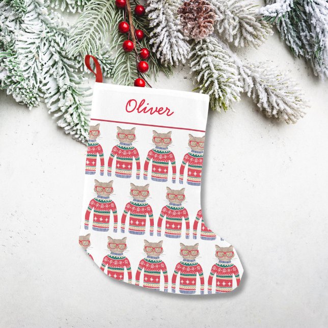 Funny Cat Lover Cat Tragen Ugly Weihnachtskraut Kleiner Weihnachtsstrumpf (Von Creator hochgeladen)