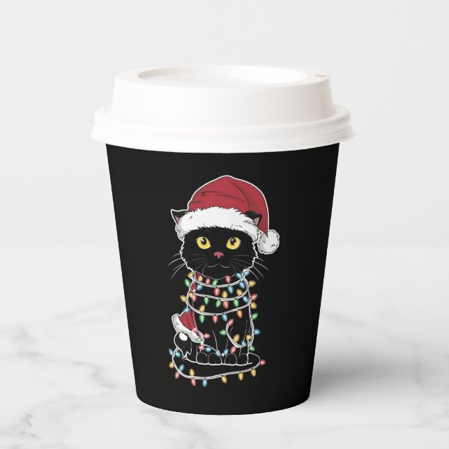 Funny Cat Lover Christmas Lights Pappbecher (Vorderseite)