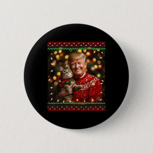 Funny Cat Lover Christmas Sweater Trump Ugly Chris Button