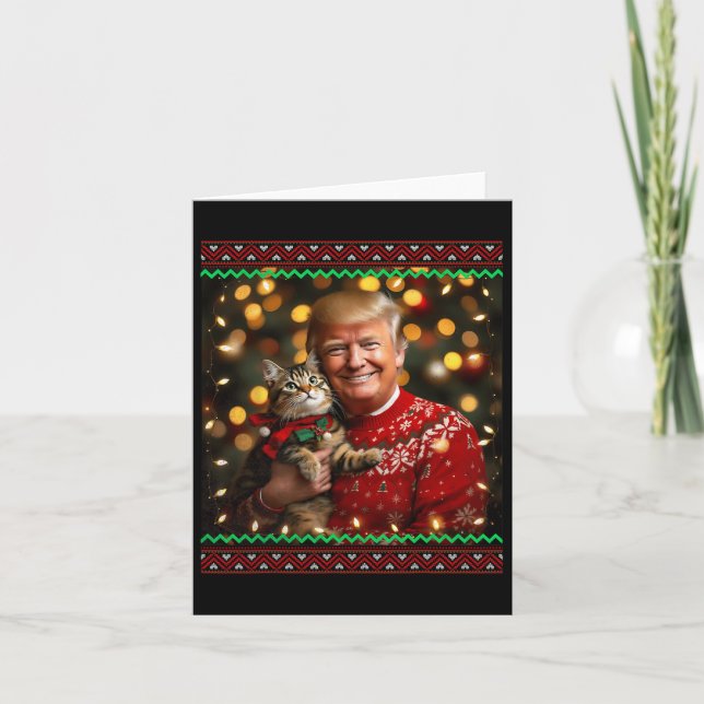 Funny Cat Lover Christmas Sweater Trump Ugly Chris Karte (Vorderseite)