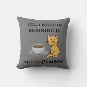 FUNNY CAT LOVER KAFFEE UND MEOW T - Shirt Kissen