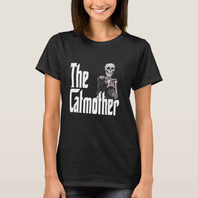 Funny Cat Mama Catmother Skull Black Cat Mutter Ki T-Shirt (Vorderseite)
