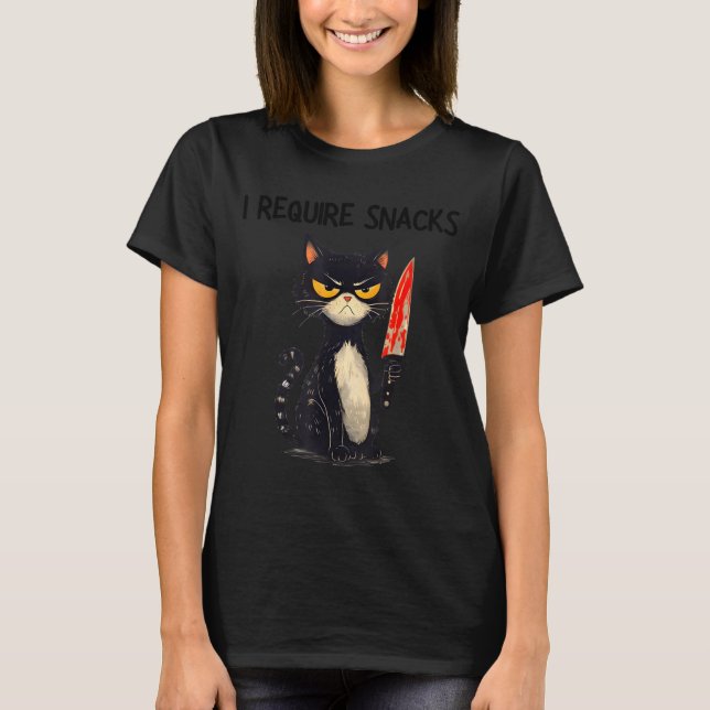 Funny Cat Meme I Require Snacks Design Men Women  T-Shirt (Vorderseite)