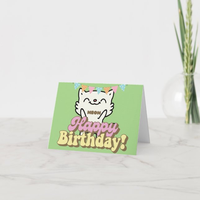 Funny Cat Meow Vintager Geburtstag Karte (Vorderseite)