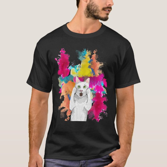 Funny Cat, Meoww Phantastisch, Wasserfarbe, Katze  T-Shirt (Vorderseite)