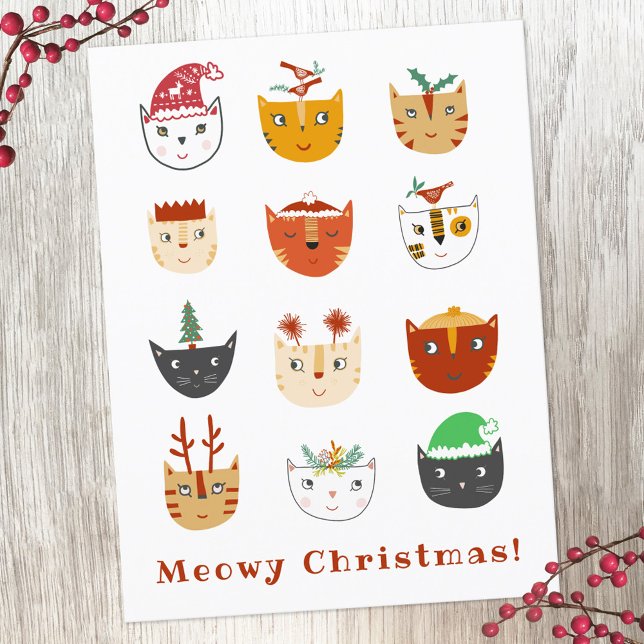 Funny Cat Meowy Carte postale de Noël (Funny cat Christmas holiday card)