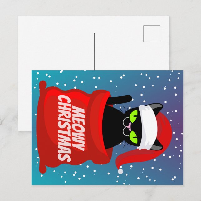 Funny Cat Meowy Christmas Postcard Postkarte (Vorne/Hinten)