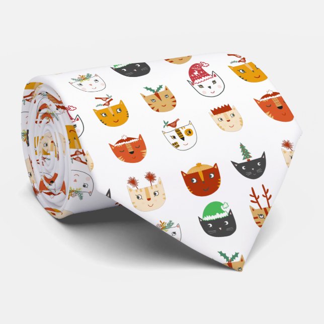 Funny Cat Meowy Weihnachten Krawatte (Gerollt)