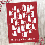 Funny Cat Meowy Weihnachtsfeiertag Postcard Feiertagspostkarte<br><div class="desc">Viel spaßige kleine weiße Katzen auf festlichem rotem Hintergrund. Ändern Sie den Gruß zu personalisieren. Originelle Kunst von Nic Squirrell.</div>
