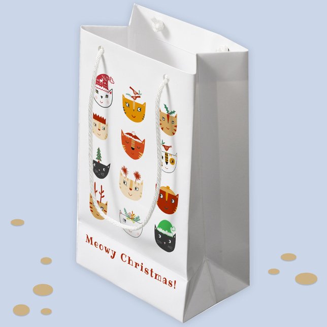 Funny Cat Meowy Weihnachtsfeiertage Kleine Geschenktüte (Fun Meowy Christmas kitty cat custom text gift bag)