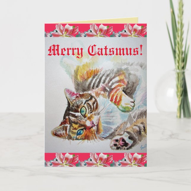 Funny Cat Merry Catsmas Katzen Weihnachtskarte Karte (Vorderseite)