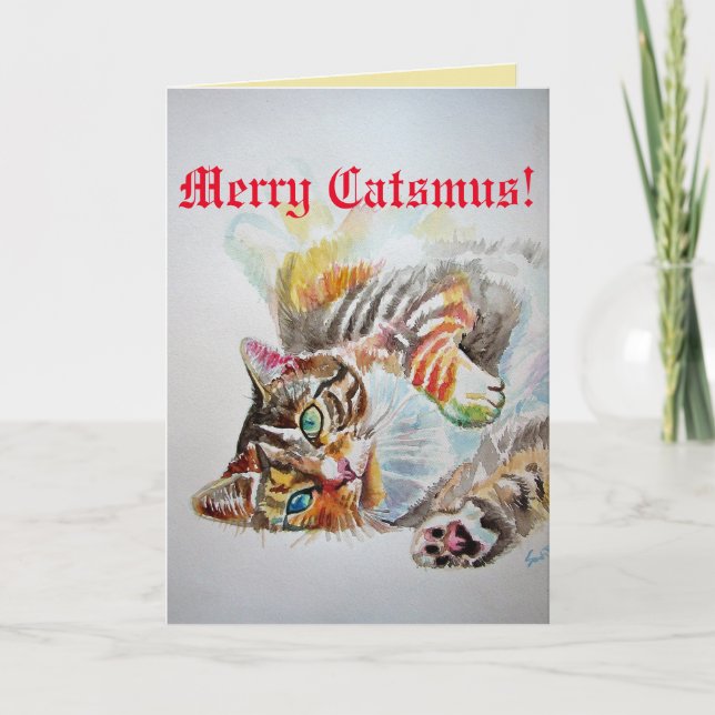 Funny Cat Merry Catsmas Katzen Weihnachtskarte Karte (Vorderseite)