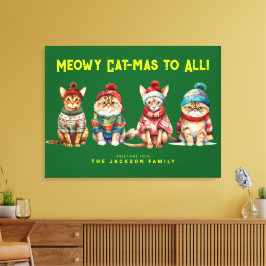 Funny Cat Merry Green Weihnachtsdekor Grüße Grüße Leinwanddruck