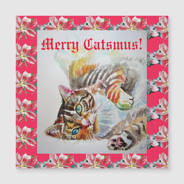 Funny Cat Merry Katzen Weihnachten Magnetkarte (Vorderseite)