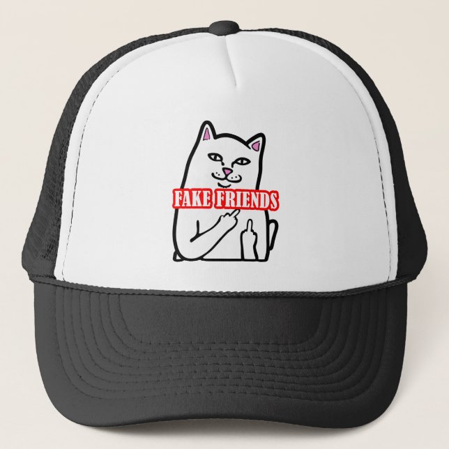 Funny Cat Middle Finger Fake Friends Truckerkappe (Vorderseite)
