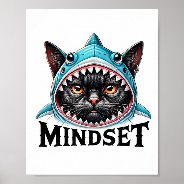 Funny Cat, Mindset Motivational Saying, Shark  Poster (Vorne)