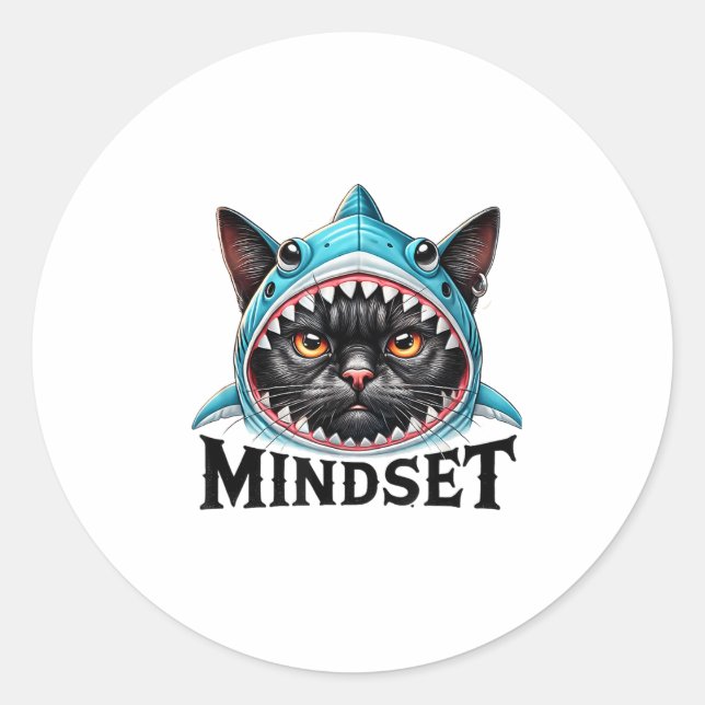 Funny Cat, Mindset Motivational Saying, Shark  Runder Aufkleber (Vorderseite)