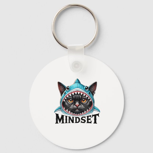 Funny Cat, Mindset Motivational Saying, Shark  Schlüsselanhänger (Vorderseite)