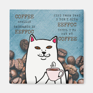 Funny Cat mit Coffee Cup und Words Magnet