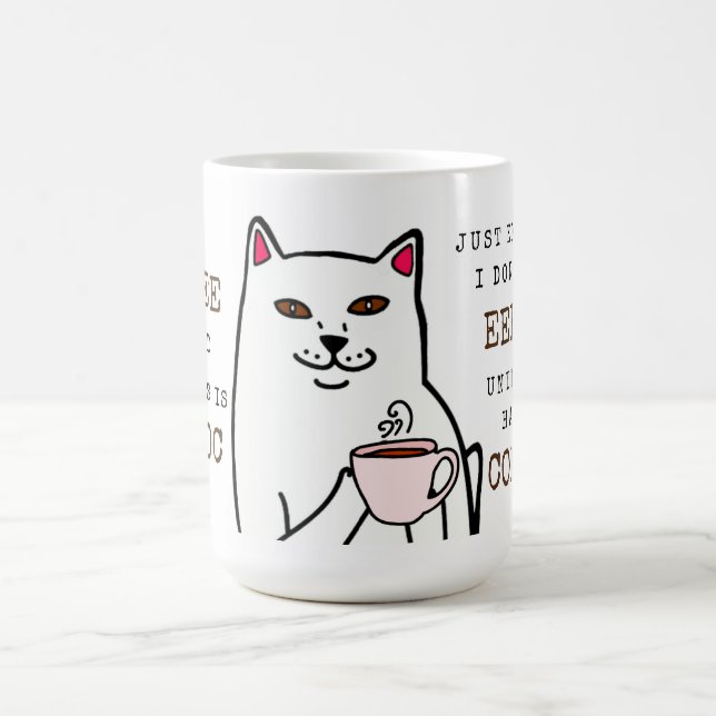 Funny Cat mit Coffee Cup und Words-Tasse Kaffeetasse (Mittel)