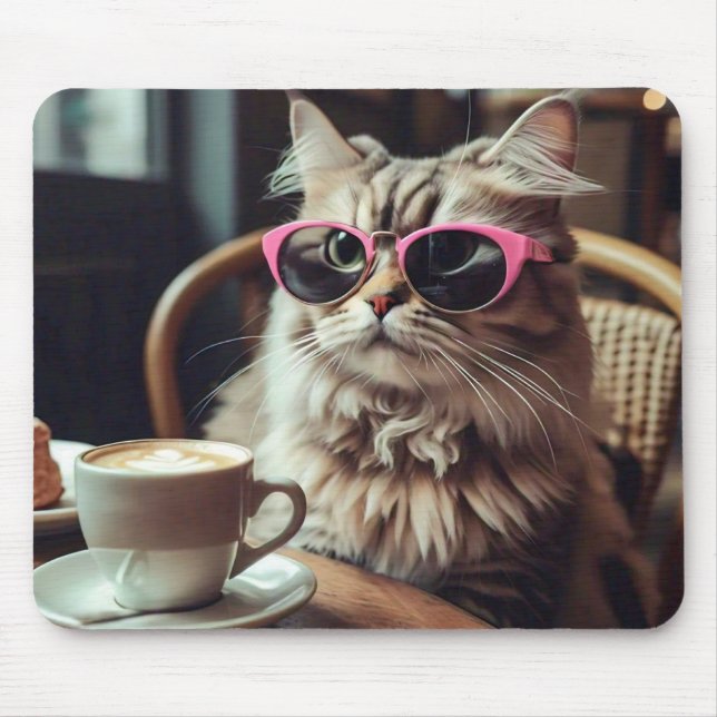 Funny Cat mit Coffee Mouse Pad Mousepad (Vorne)