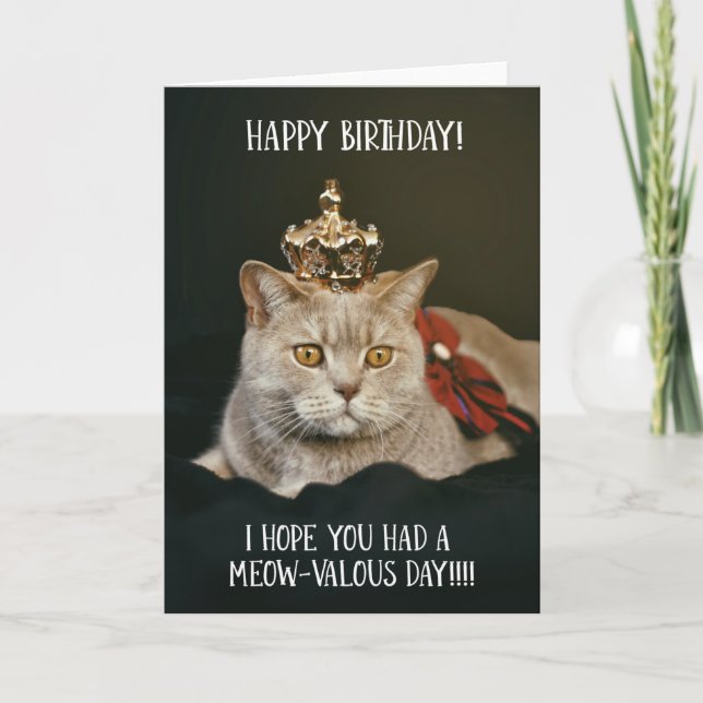 Funny Cat mit Crown Birthday Grußkarte Karte (Vorderseite)