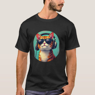 Funny Cat mit Sonnenbrille und Kopfhörer Niedlich  T-Shirt