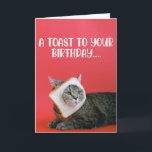 Funny Cat mit Toast Birthday Grußkarte Karte<br><div class="desc">Funny Cat mit Toast hat Geburtstag Grußkarte für die Katzenliebhaber in Ihrem Leben. Diese niedliche Grußkarte ist der perfekte Weg,  um einem Freund,  Kollegen,  Familienmitgliedern oder einer besonderen Person zu wünschen.</div>