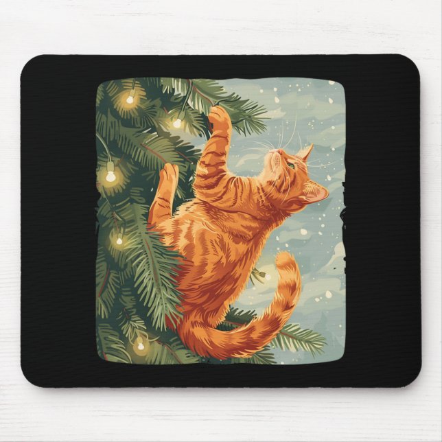 Funny Cat mit Weihnachtsbäumen zum Klettern Katzen Mousepad (Vorne)