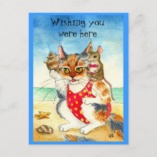 Funny Cat & Mouse Beach Urlaub Postkarte