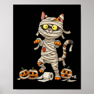 Funny Cat Mummy Pumpkin Halloween Kids Mens Frauen Poster
