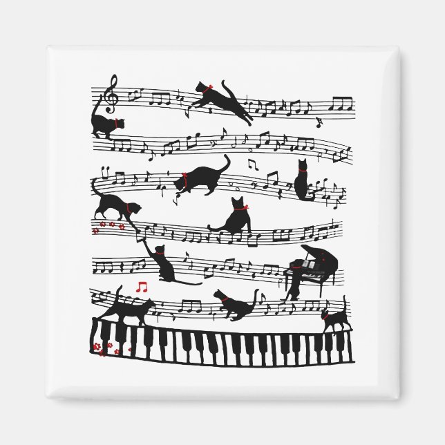 Funny Cat Musiknote, Geschenk für Piano Player, Mu Magnet (Vorne)