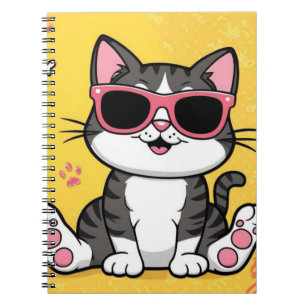 Funny Cat Notebook Cartoon Katze mit Sonnenbrille Notizblock