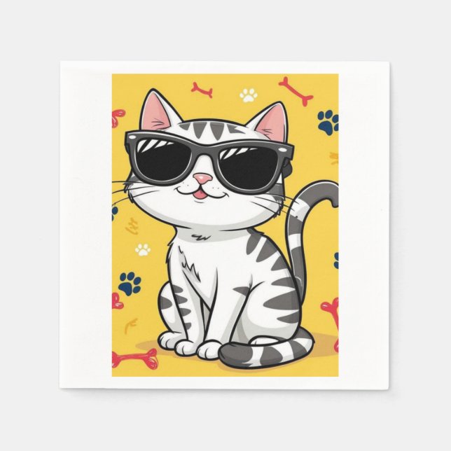 Funny Cat Notebook Cartoon Katze mit Sonnenbrille Serviette (Vorderseite)