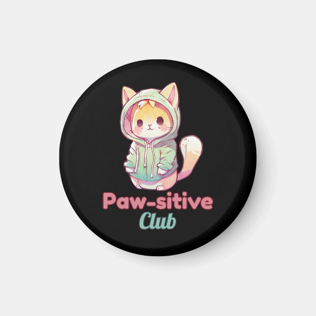 Funny Cat Paw‑sitive Club – Cute Hoodie Kitty Gift Magnet (Vorne)