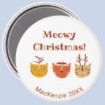 Funny Cat Personalisiert Weihnachten Magnet<br><div class="desc">Ein Haufen niedlicher und unterhaltsamer Katzen im Winterurlaub mit Hut und Accessoires zum Lächeln. Ändern Sie den Gruß,  den Namen und das Jahr,  um zu personalisieren. Originelle Kunst von Nic Squirrell.</div>