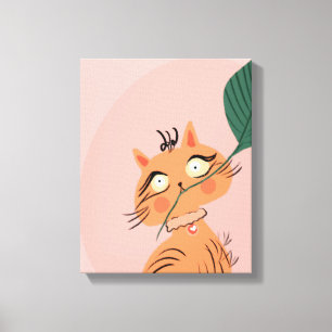 Funny Cat Pflanze Leaf Cartoon Leinwanddruck