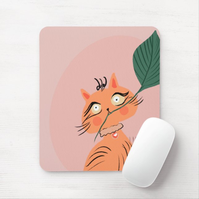Funny Cat Pflanze Leaf Cartoon Mousepad (Mit Mouse)