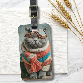 Funny Cat Pilot Aviator Cool Aviation Personalized Gepäckanhänger