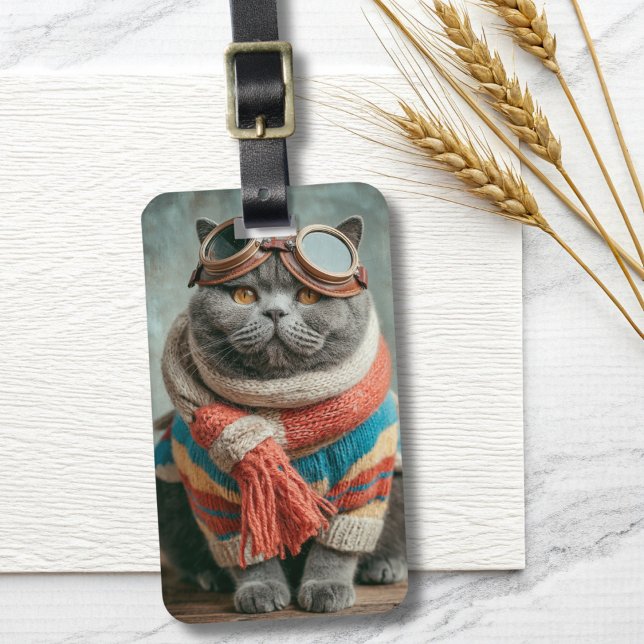Funny Cat Pilot Aviator Cool Aviation Personalized Gepäckanhänger (Von Creator hochgeladen)