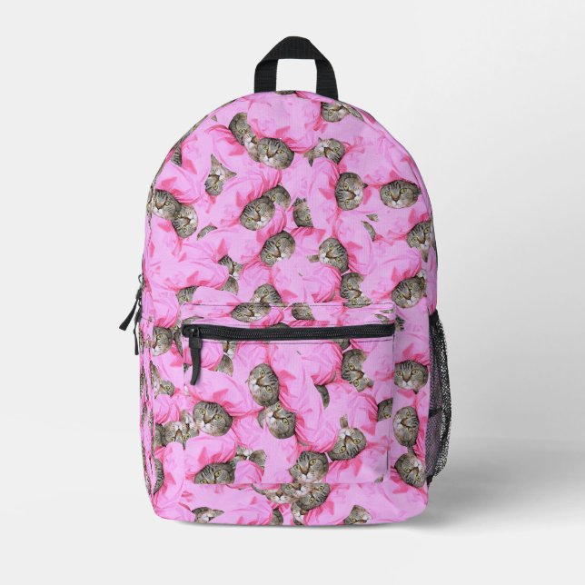 Funny Cat Pink Bedruckter Rucksack (Vorderseite)