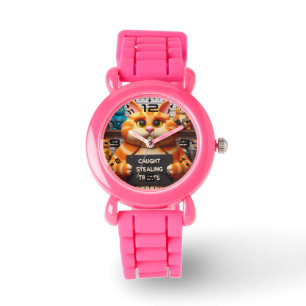 Funny Cat Pink Kids Watch Armbanduhr