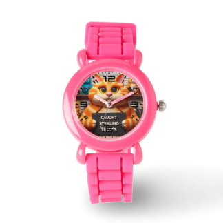 Funny Cat Pink Kids Watch Armbanduhr