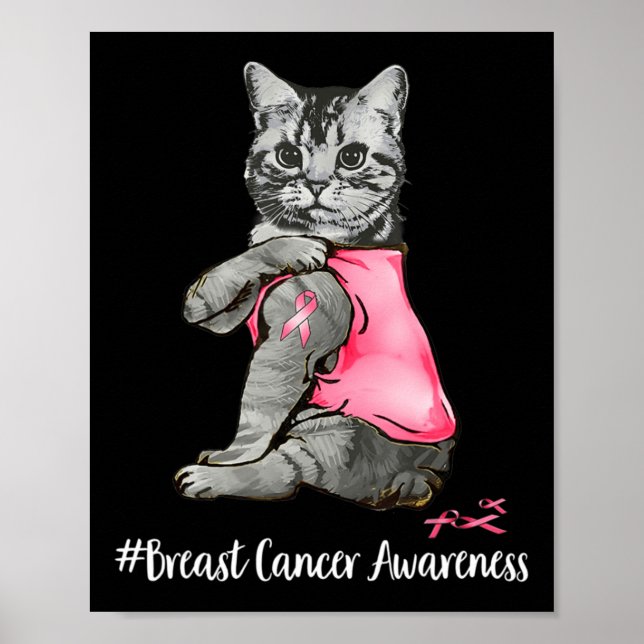 Funny Cat Pink Ribbon im Oktober tragen wir Pink B Poster (Vorne)