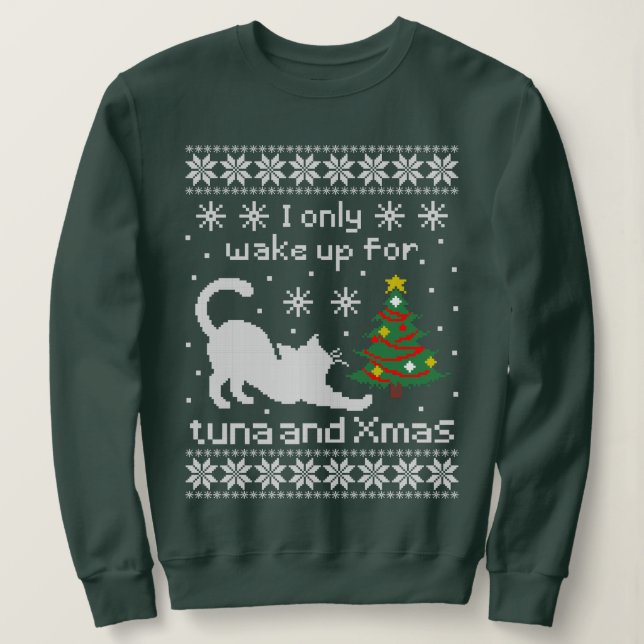 Funny Cat Pixel Knit Ugly Christmas Sweatshirt (Design vorne)