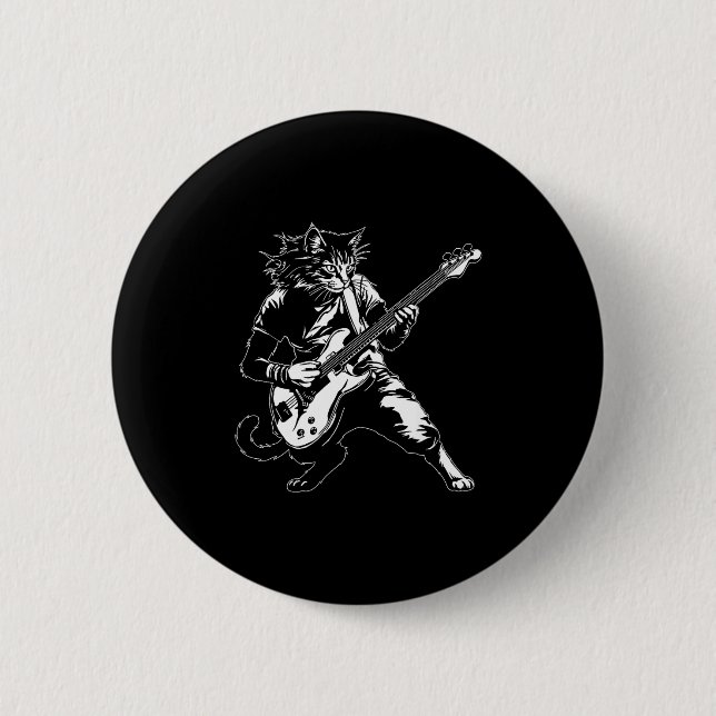 Funny Cat Playing B Guitar Rock Music Lover Musici Button (Vorderseite)